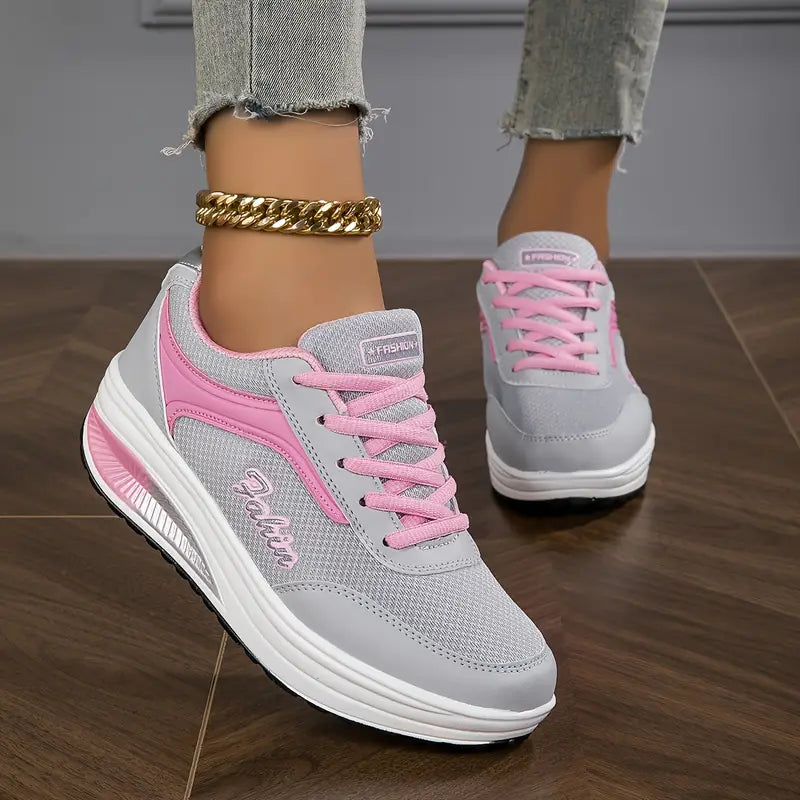 Fashion Dame Sneakers Syntetisk Læder Sort Hvid Komfortabel Snørebånd — Image 4