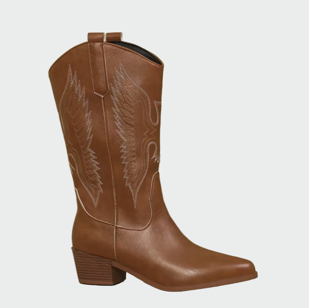 Brand Cowboy Støvler Læder Sort Hvid Brun Broderi Dame Western Støvler — Image 6