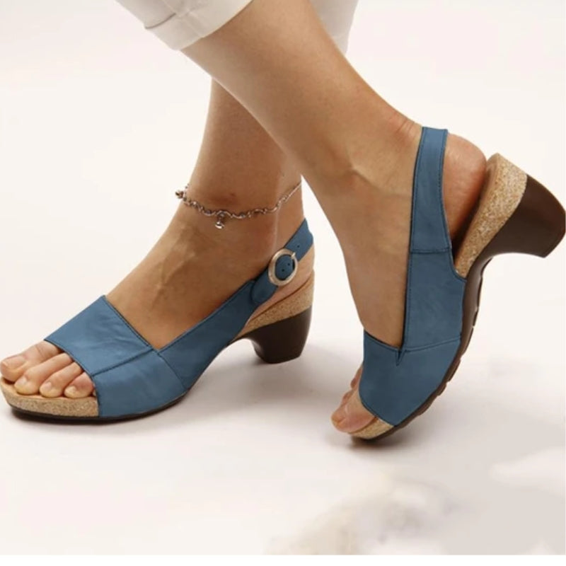 Elegant Dame Slingback Sandaler Læder Lav Hæl Justerbar Rem Sommer Komfort Sko — Image 7