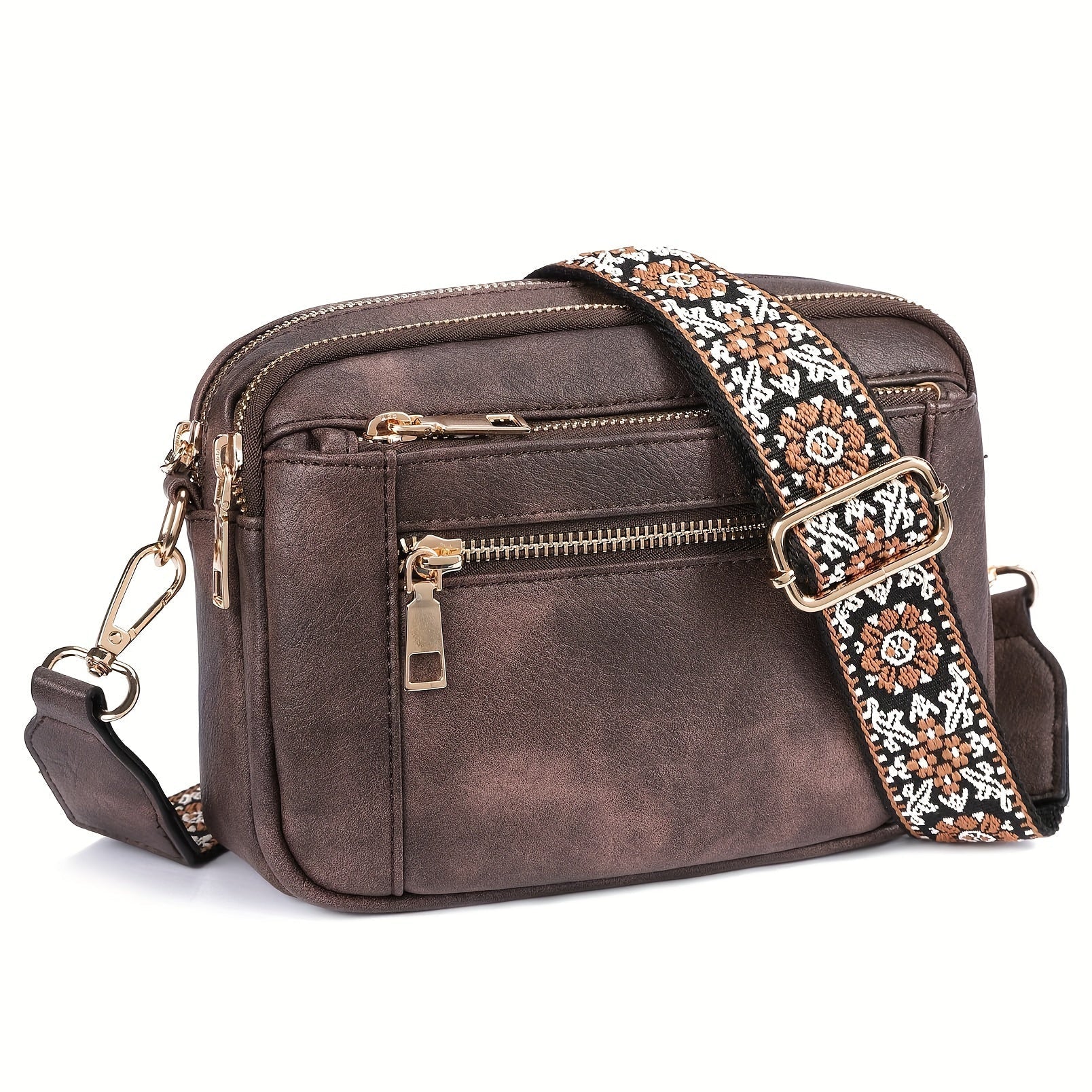 Dame Crossbody Taske PU Læder Justerbar Rem Brun — Image 6
