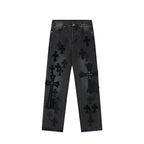 Unisex Denim Jeans med Krydsbroderi i Blå og Sort Bomuld — Image 11