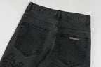 Stilfulde Herre Broderede Jeans Sort Denim Kryds Applikationer — Image 11