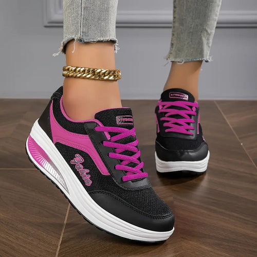 Fashion Dame Sneakers Syntetisk Læder Sort Hvid Komfortabel Snørebånd — Image 2