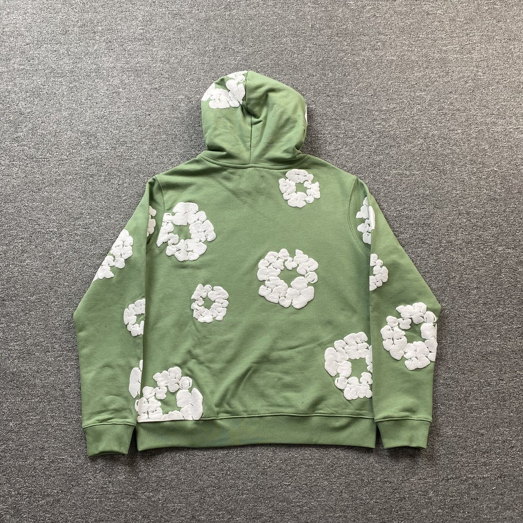 Denim Tears Unisex Hoodie Grøn Blomstermønster Bomuld S-XL — Image 2