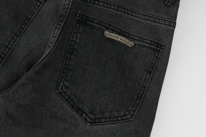 Stilfulde Herre Broderede Jeans Sort Denim Kryds Applikationer — Image 12