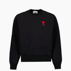AMI Herre Crewneck Sweatshirt Sort Bomuldsblanding Broderet Detalje — Main Image