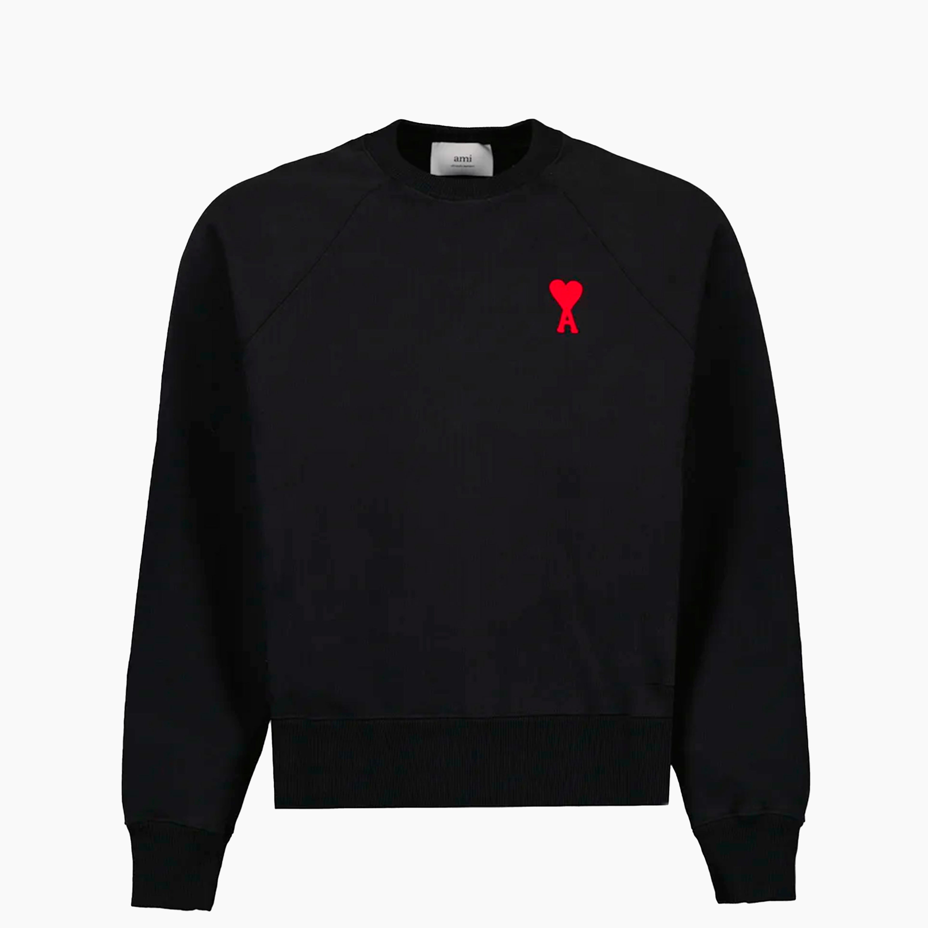 AMI Herre Crewneck Sweatshirt Sort Bomuldsblanding Broderet Detalje — Main Image