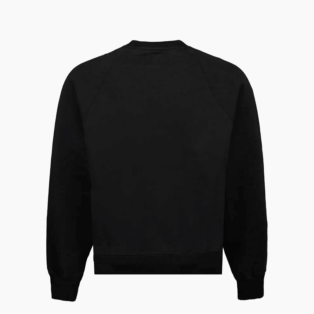 AMI Herre Crewneck Sweatshirt Sort Bomuldsblanding Broderet Detalje — Image 2