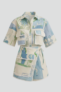 Women’s Two-Piece Set with Patchwork Top and Adjustable Shorts
