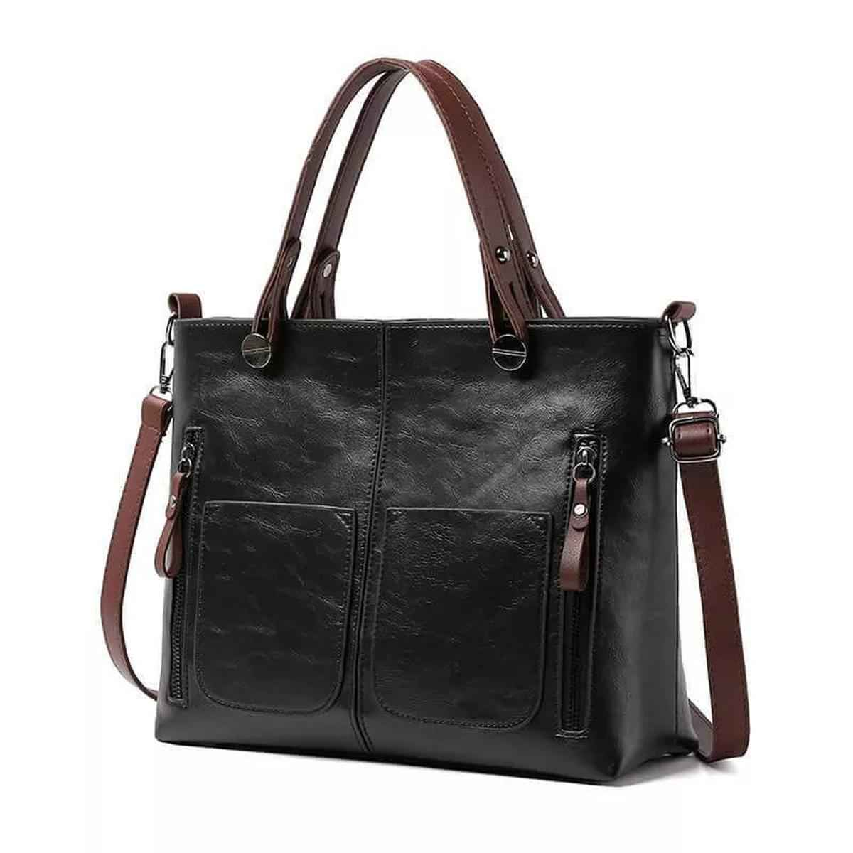 Dame Læder Håndtaske Skuldertaske Brun Elegant Praktisk Justerbar Rem — Image 7