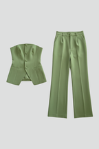 Women’s Bustier Set with Wide-Leg Pants and Button Detail