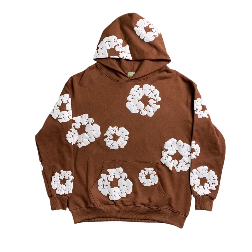 Denim Tears Unisex Hoodie Brun Bomuld Blomsterprint S-XL — Main Image