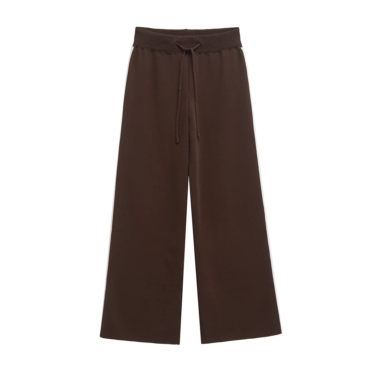 Dame Loungewear Sæt Strikstof Bred Krave Side Striber Brun — Image 5