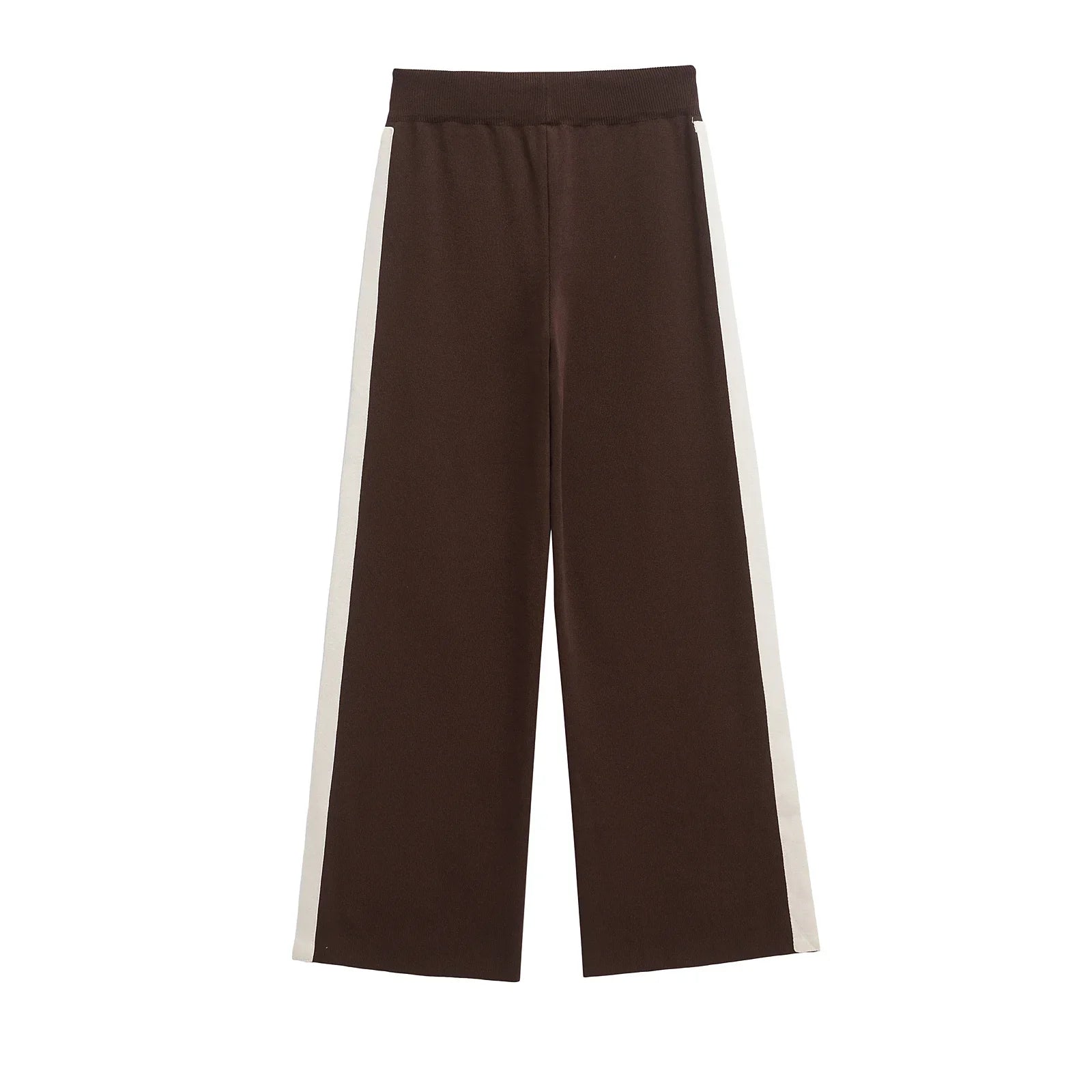 Dame Loungewear Sæt Strikstof Bred Krave Side Striber Brun — Image 6