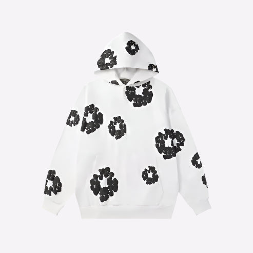 Unisex Hoodie Blomstret Bomuldsblanding Sort Hvid Blå Grøn Rød — Image 3