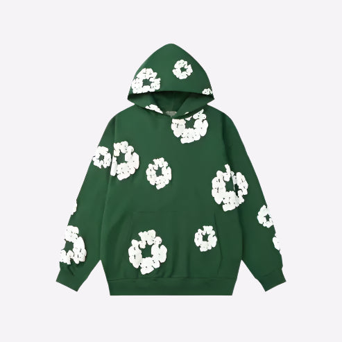 Unisex Hoodie Blomstret Bomuldsblanding Sort Hvid Blå Grøn Rød — Image 5