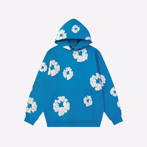 Unisex Hoodie Blomstret Bomuldsblanding Sort Hvid Blå Grøn Rød — Image 7