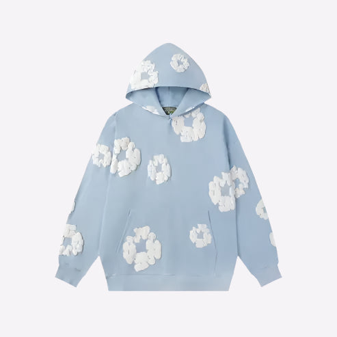 Unisex Hoodie Blomstret Bomuldsblanding Sort Hvid Blå Grøn Rød — Image 8