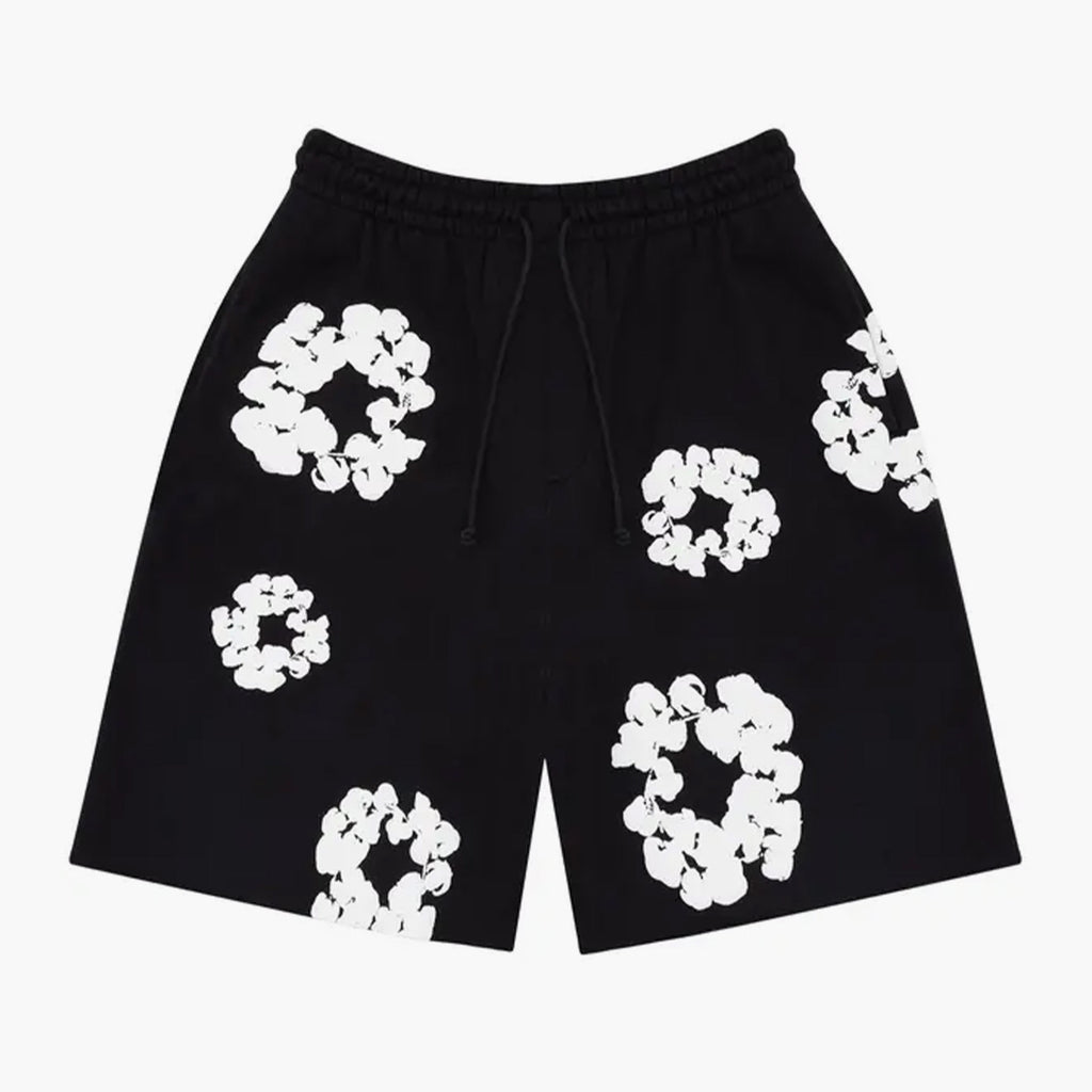Herre Shorts Bomuld Blomstermønster Sort Åndbar Løs Pasform — Main Image