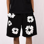 Herre Shorts Bomuld Blomstermønster Sort Åndbar Løs Pasform — Image 3