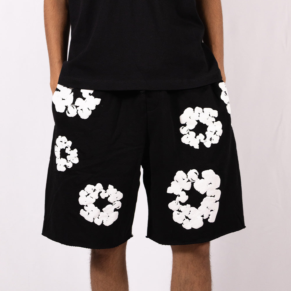 Herre Shorts Bomuld Blomstermønster Sort Åndbar Løs Pasform — Image 3
