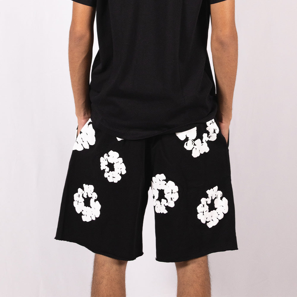 Herre Shorts Bomuld Blomstermønster Sort Åndbar Løs Pasform — Image 4