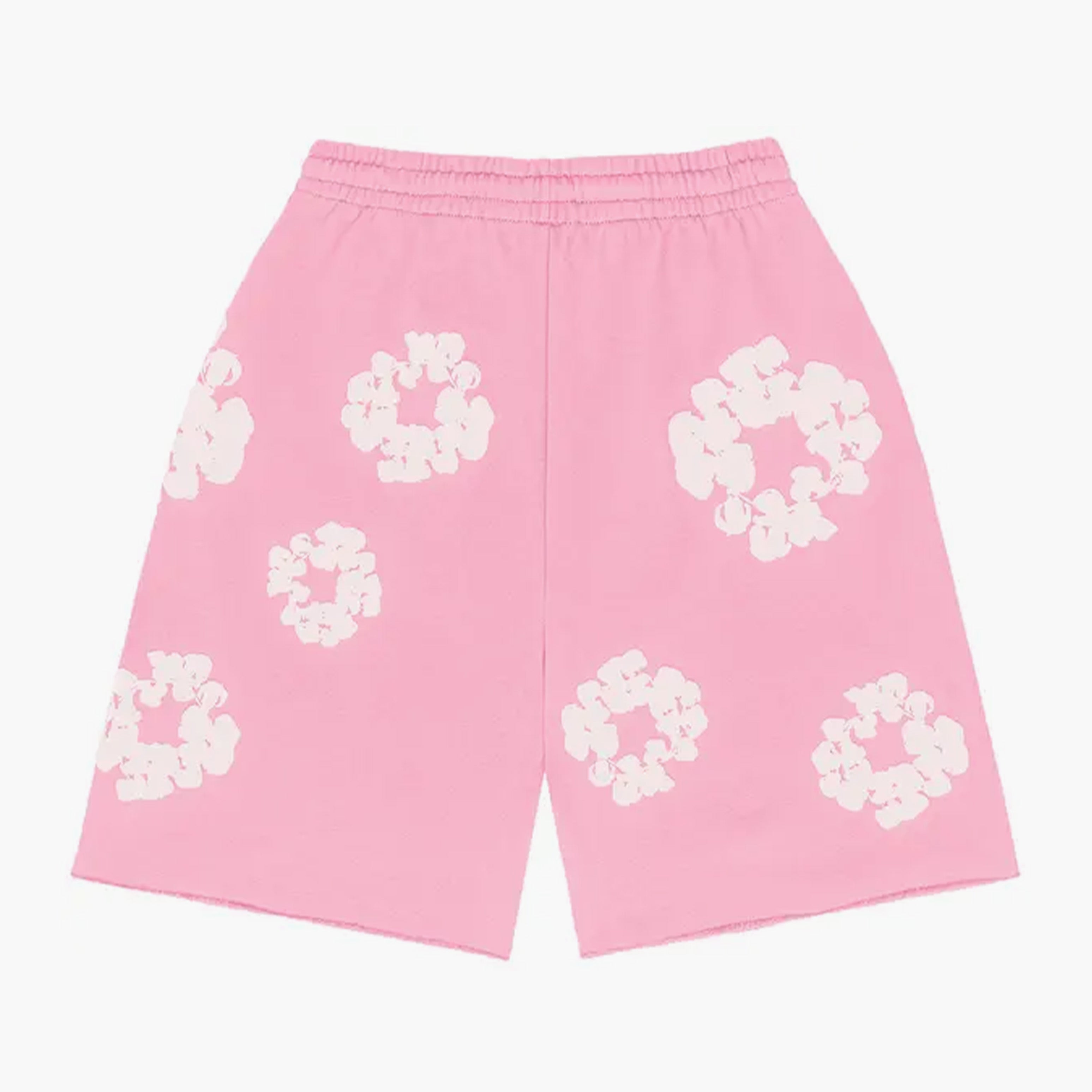 Unisex Blomsterprint Shorts Pink Bomuld Elastisk Talje — Image 2