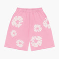 Unisex Blomsterprint Shorts Pink Bomuld Elastisk Talje — Main Image