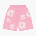 Unisex Blomsterprint Shorts Pink Bomuld Elastisk Talje — Main Image