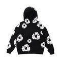 Unisex Blomsterprint Hættetrøje Sort/Hvid Bomuldsblanding — Main Image