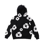 Unisex Blomsterprint Hættetrøje Sort/Hvid Bomuldsblanding — Main Image