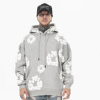 Unisex Blomsterprint Hættetrøje Sort/Hvid Bomuldsblanding — Image 4