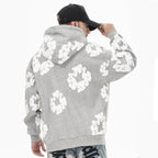 Unisex Blomsterprint Hættetrøje Sort/Hvid Bomuldsblanding — Image 5