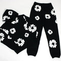 Unisex Blomsterprint Joggingdragt Bomuld Sort Hætte — Main Image