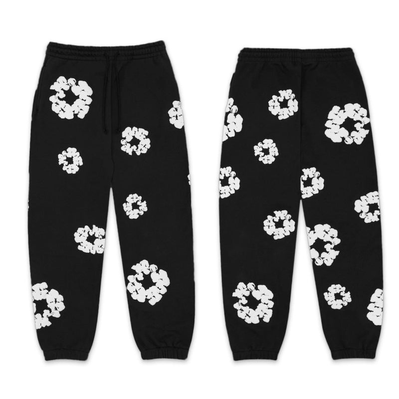 Unisex Blomsterprint Joggingdragt Bomuld Sort Hætte — Image 9