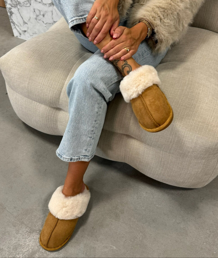 Luksuriøse fåreskind hjemmesko til kvinder brun blød varm — Image 9