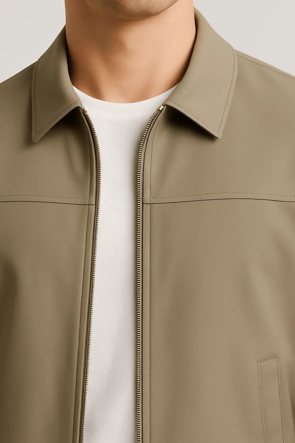Stilfuld Herrejakke i Beige Polyester med Lynlås Str. M — Image 3