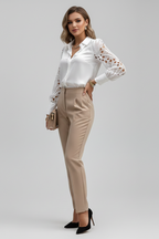Women’s Blouse with Lace Sleeves and Button Cuffs
