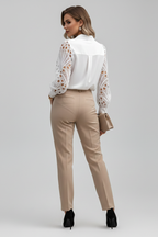 Women’s Blouse with Lace Sleeves and Button Cuffs