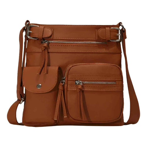 Dame Crossbody Taske Syntetisk Læder Justerbar Rem Lynlåslommer — Image 2