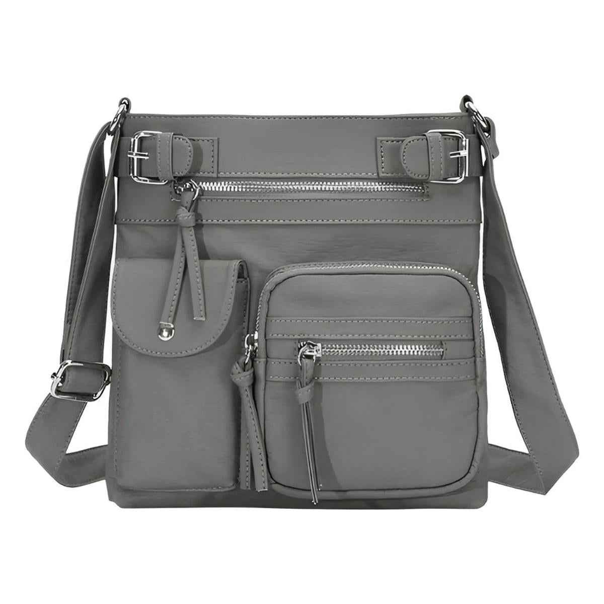 Dame Crossbody Taske Syntetisk Læder Justerbar Rem Lynlåslommer — Image 3