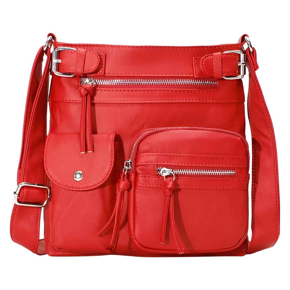 Dame Crossbody Taske Syntetisk Læder Justerbar Rem Lynlåslommer — Image 5