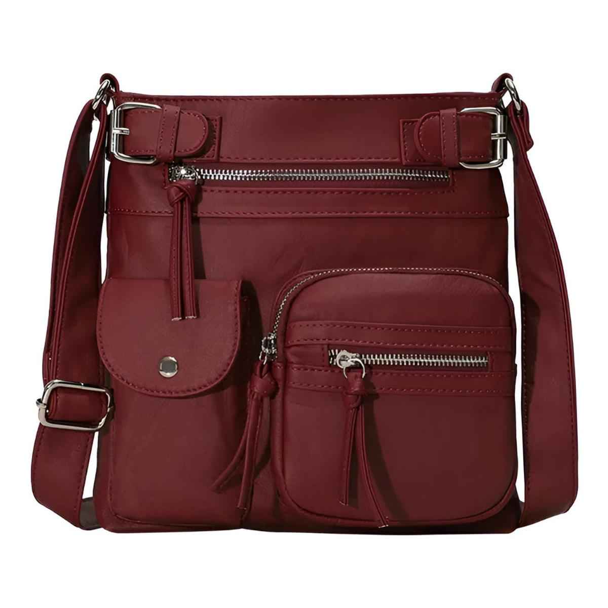 Dame Crossbody Taske Syntetisk Læder Justerbar Rem Lynlåslommer — Image 6