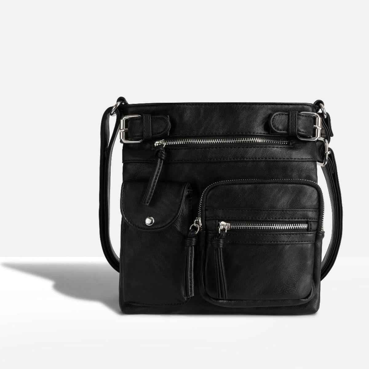 Dame Crossbody Taske Syntetisk Læder Justerbar Rem Lynlåslommer — Image 7