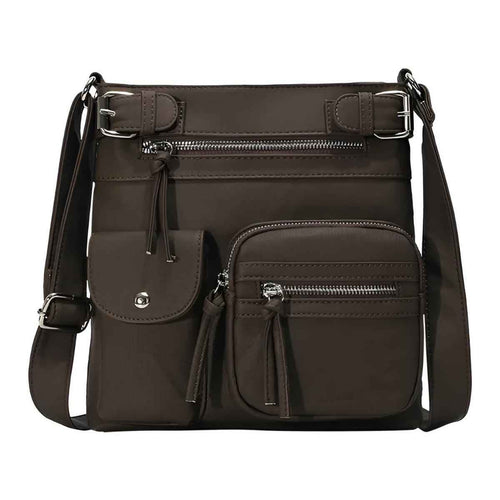 Dame Crossbody Taske Syntetisk Læder Justerbar Rem Lynlåslommer — Main Image