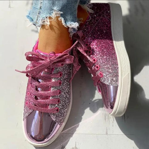 Glitter Sneakers til Kvinder - Skinnende Lavprofil Sko med Snørebånd i Sølv, Pink, Guld — Image 2