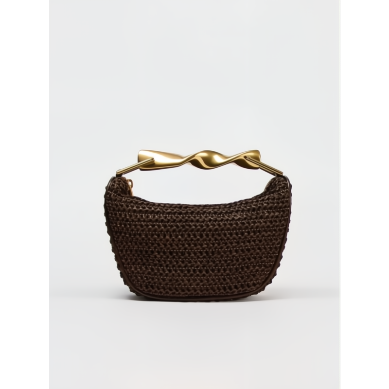 Elegant Håndtaske Flettet Design Brun Metalhank — Image 3