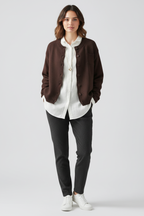 Women’s Knitted Cardigan with Round Neck and Button Front