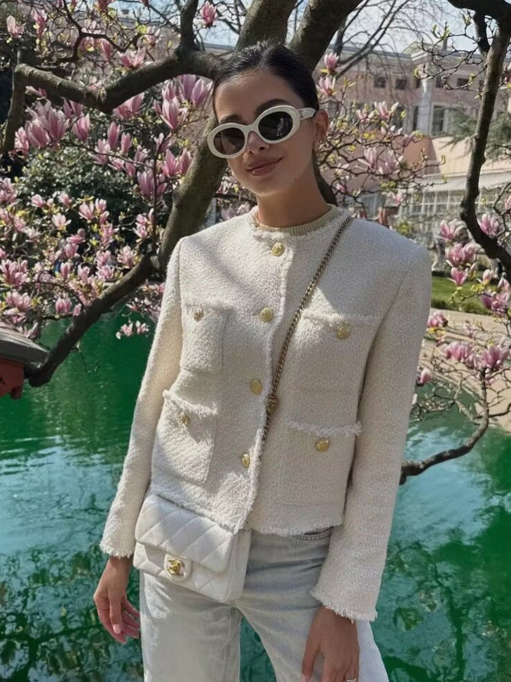 Elegant Bouclé Jakke til Kvinder - Beige, Sort, Rød, Hvid - Klassisk Design — Image 9