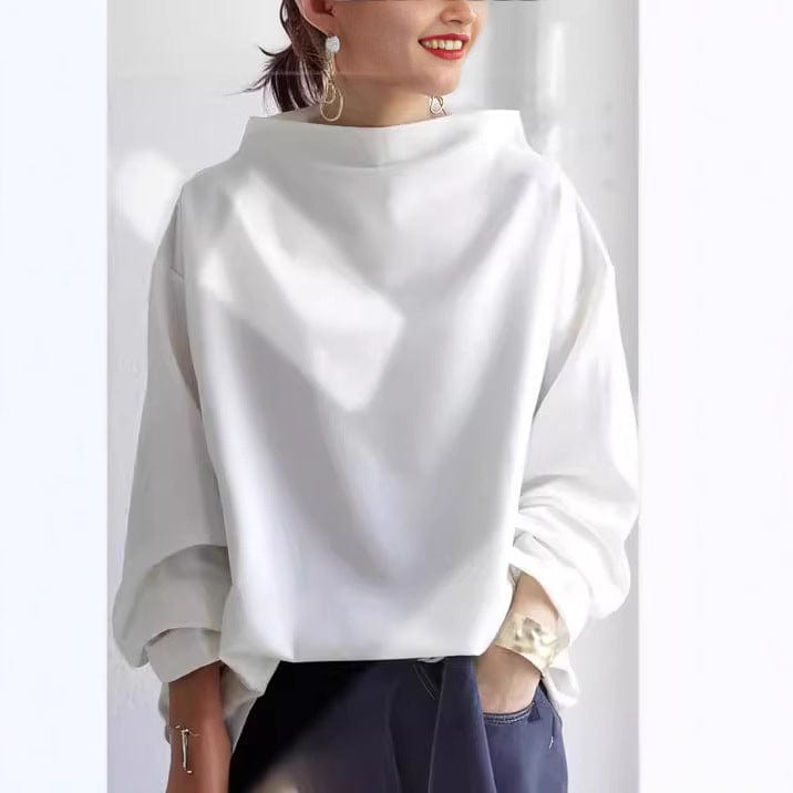 Elegant Oversize Bluse til Kvinder Sort Polyester Løs Pasform — Image 8